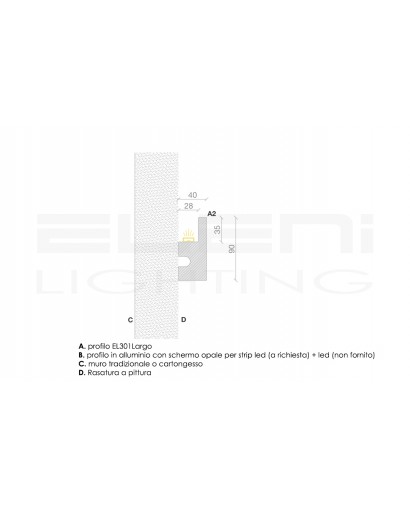 EL301Largo cornice da superficie a luce Indiretta per Strisce LED